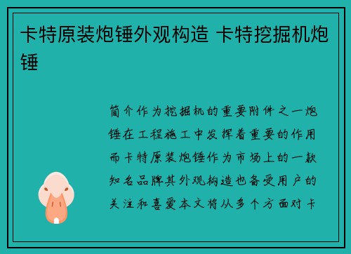 卡特原装炮锤外观构造 卡特挖掘机炮锤